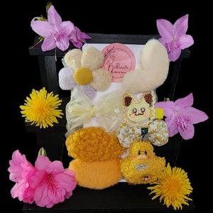Yellow and white Cute animal, flowers and ribbon hairclips